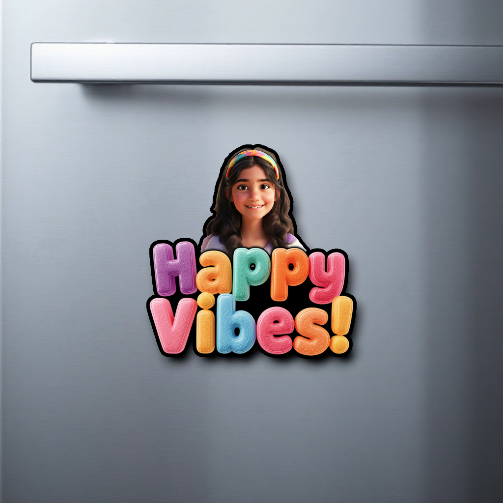 Happy vibes personalized fridge magnet gift India — Minetoon