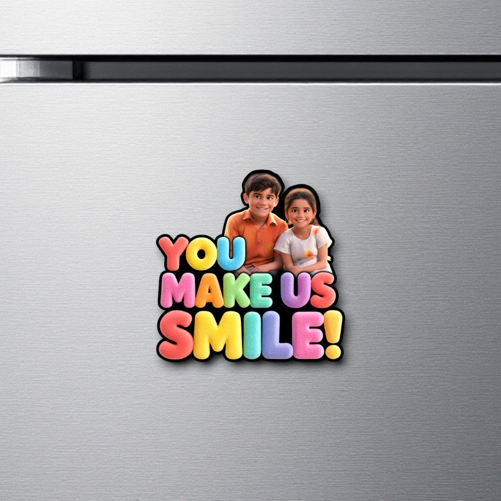 You make us smile personalized fridge magnet gift India — Minetoon